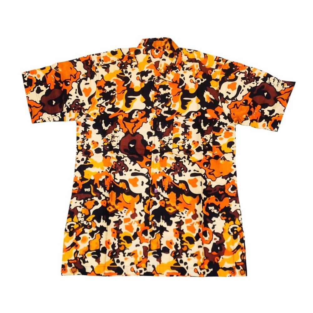 Navy Casual Button Down African Wax Print Men’s Shirt